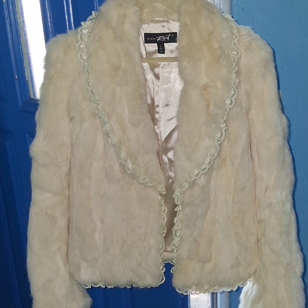 Black Rivet REAL FUR Cream Jacket